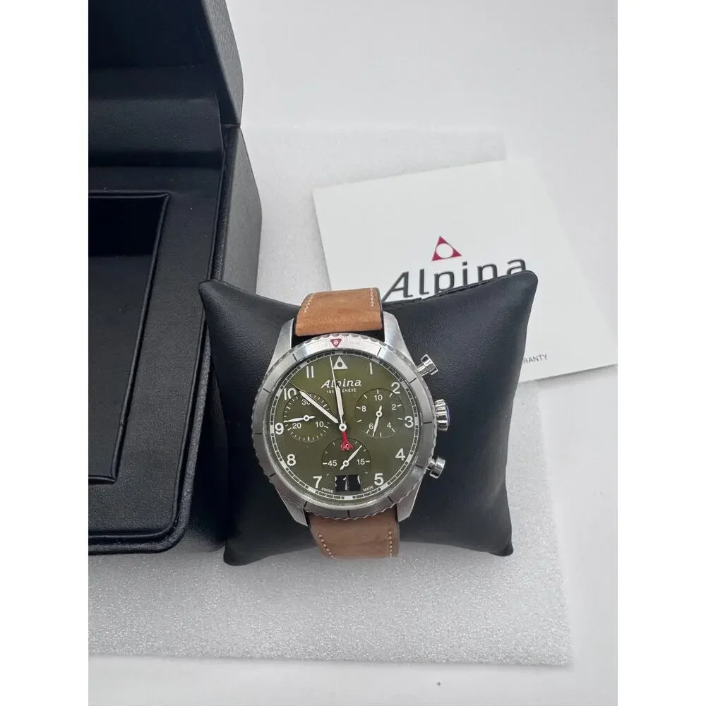 Swiss Made Alpina Pilot Chronograph Big Date Green Dial Mens Watch AL-372GR4S26
